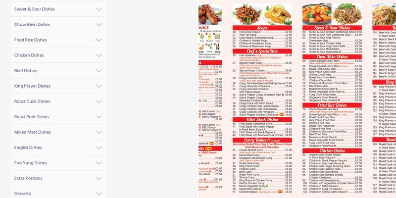 Dora Pan Chinese Take Away Menu