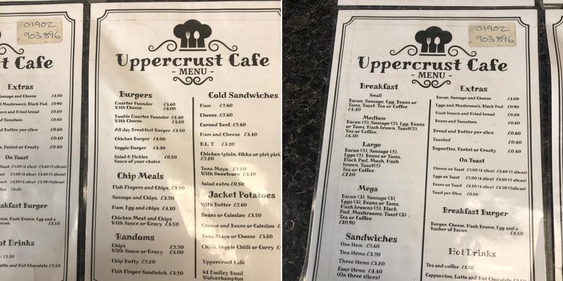Upper Crust Menu