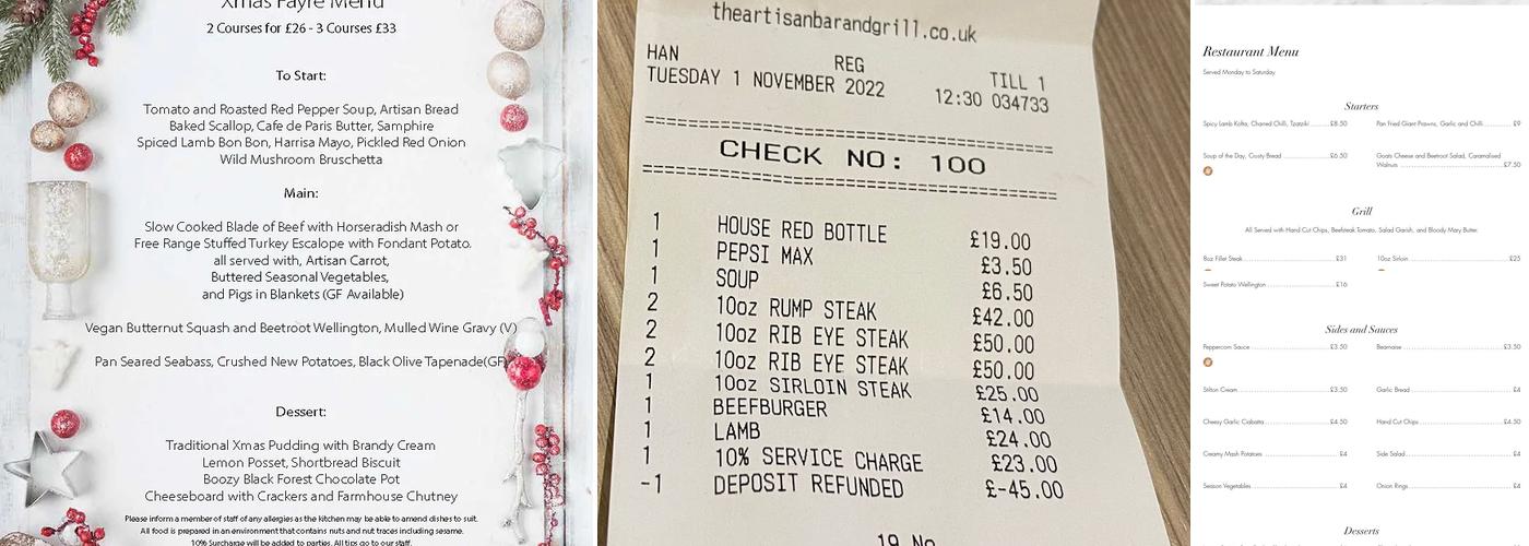 The Artisan bar and grill Menu