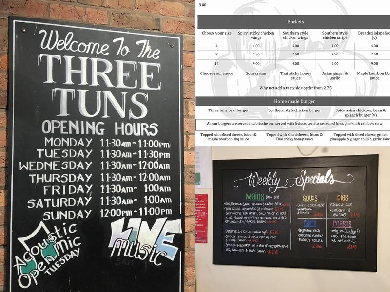 The Three Tuns Menu