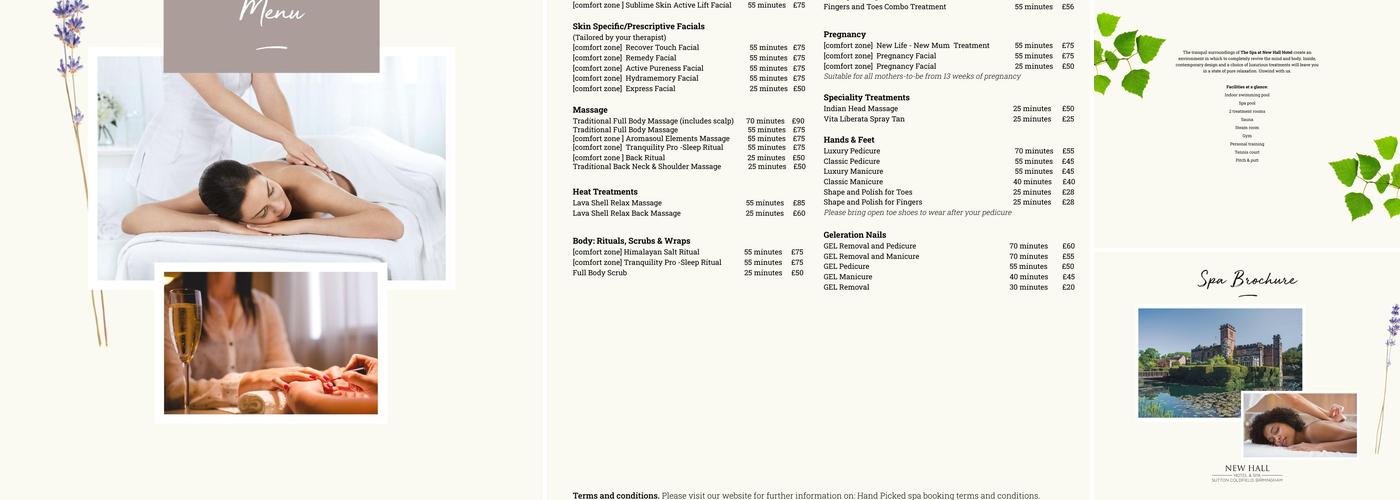 New Hall Hotel & Spa Menu