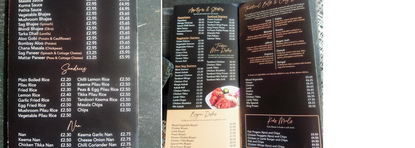 Pleck Balti Menu