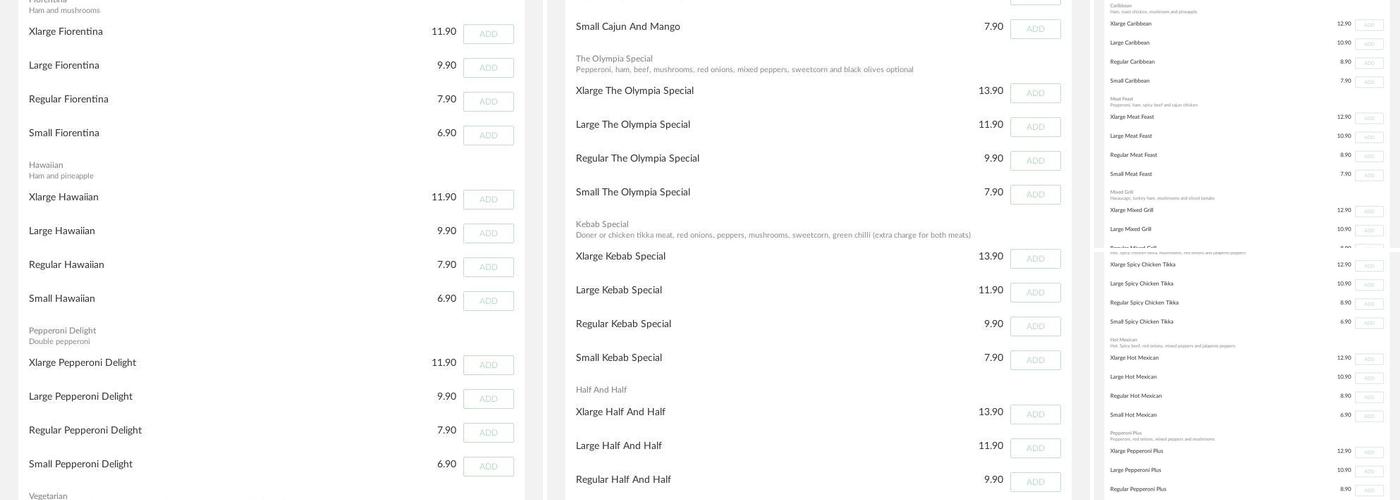 Olympia Takeaway Menu