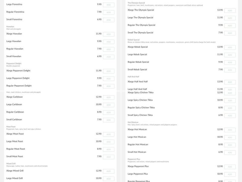 Olympia Takeaway Menu