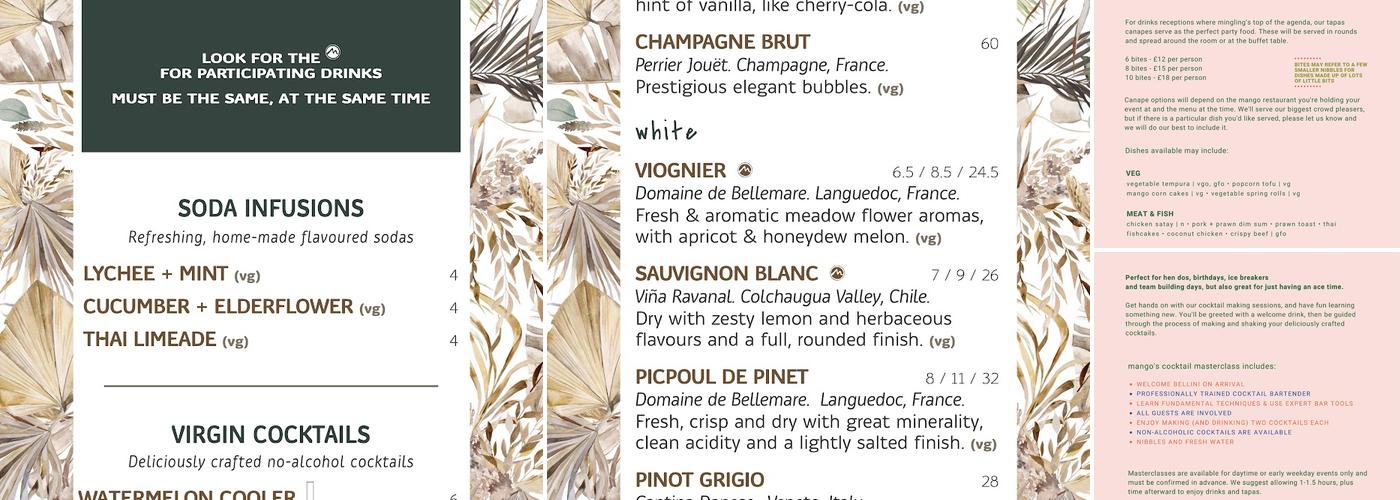 Mango Thai Tapas – Above Bar Menu