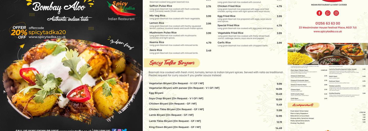 Spicy Tadka Menu