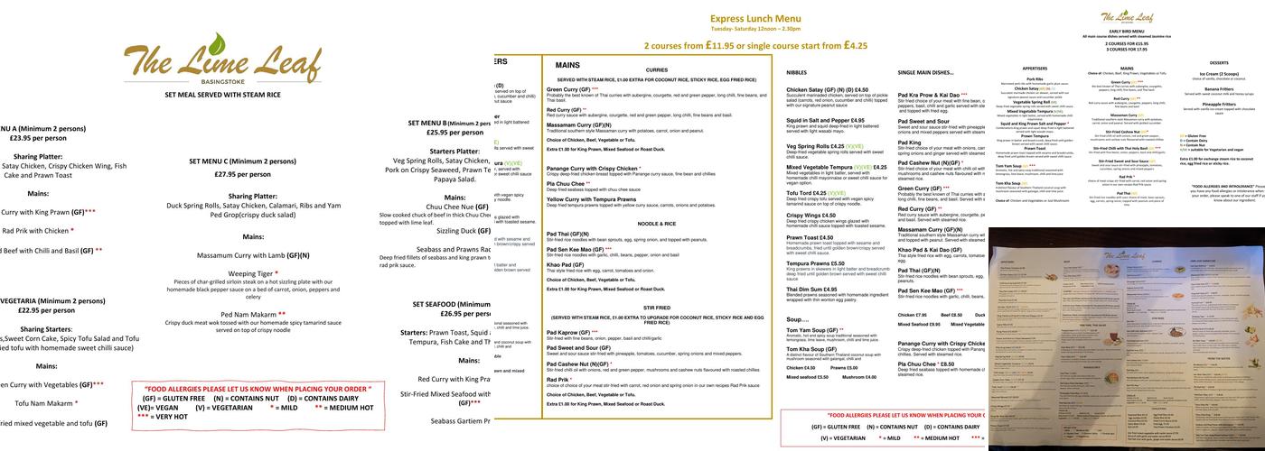 The Lime Leaf Menu