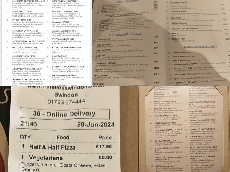 Fratello's (Swindon) Menu