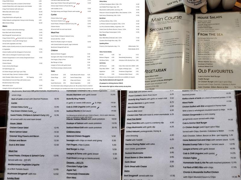 The Crab & Anchor Menu