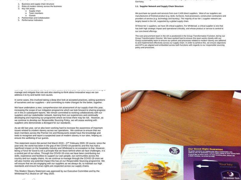 Premier Inn Aldershot hotel Menu