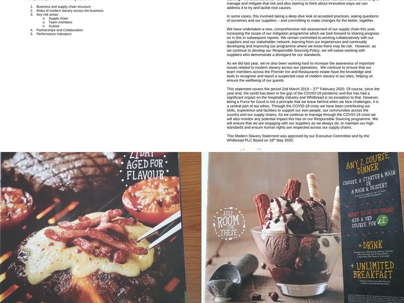 Premier Inn Loughborough hotel Menu