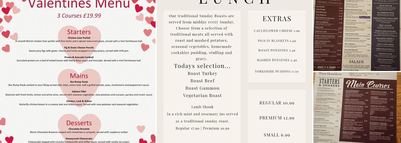 The Three Horseshoes Menu