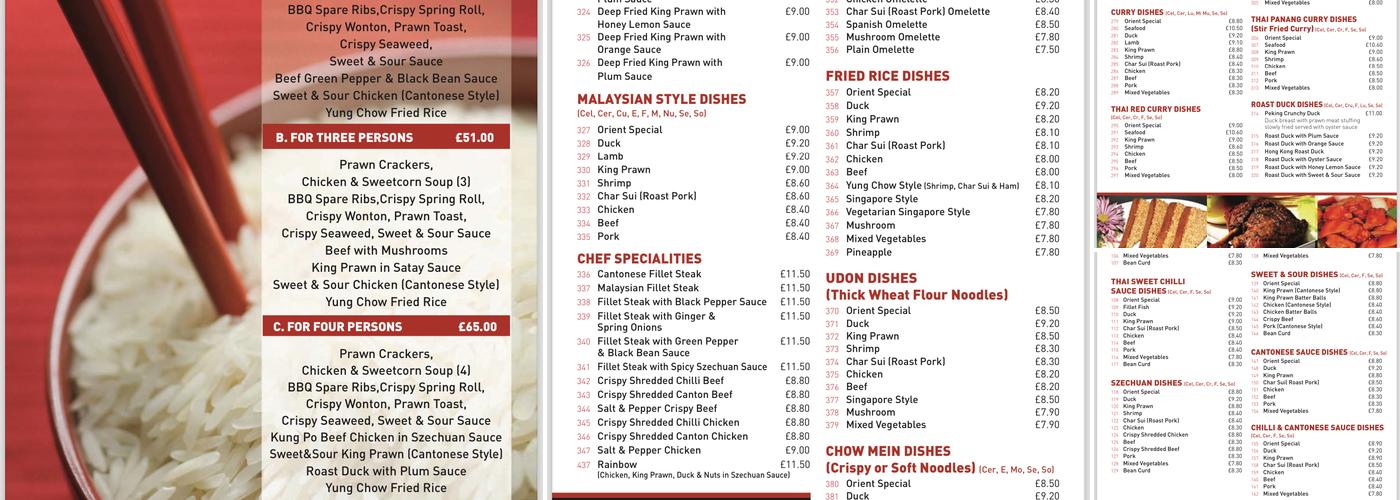 Orient Chinese Restaurant Menu
