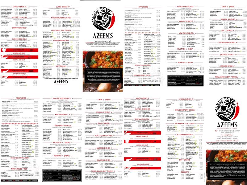 Azeem's Restaurant Menu