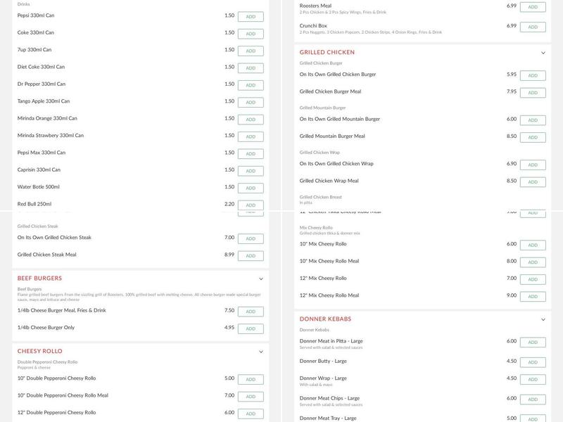 Rooster's Keighley Menu