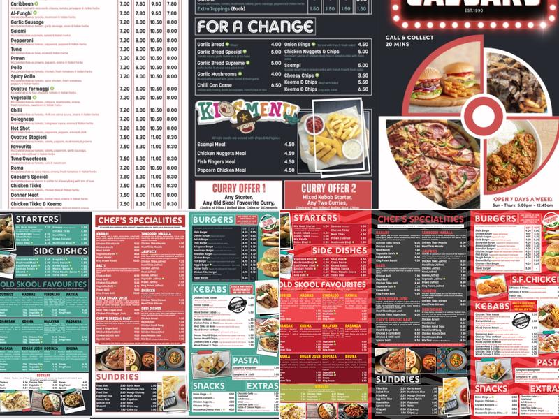 Caesars Pizzas Menu