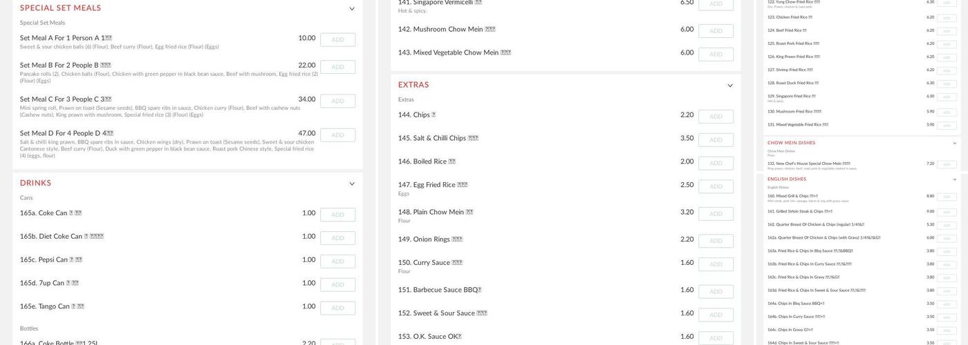 New Chef's Chinese Takeaway Menu