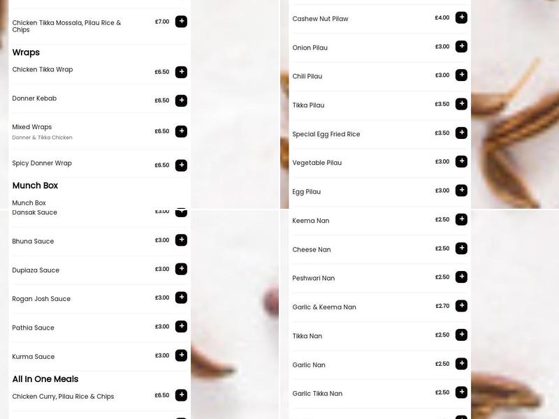 Surma Tandoori Takeaway Menu