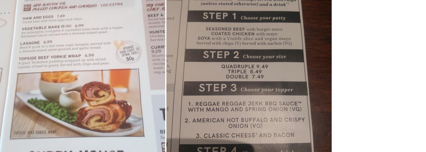 Washington Arms Menu