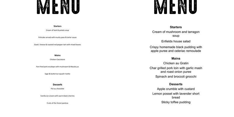 Enfields Kitchen Menu