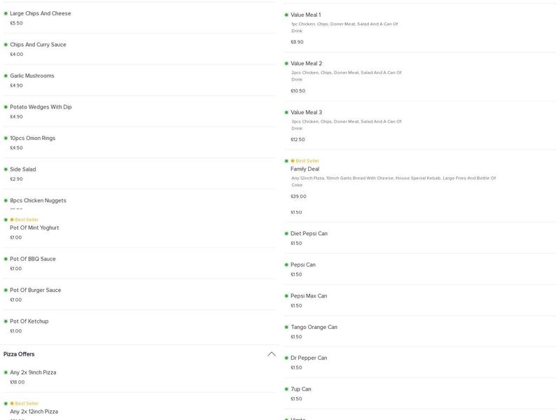 Lichfield Pizza And Kebab House Menu