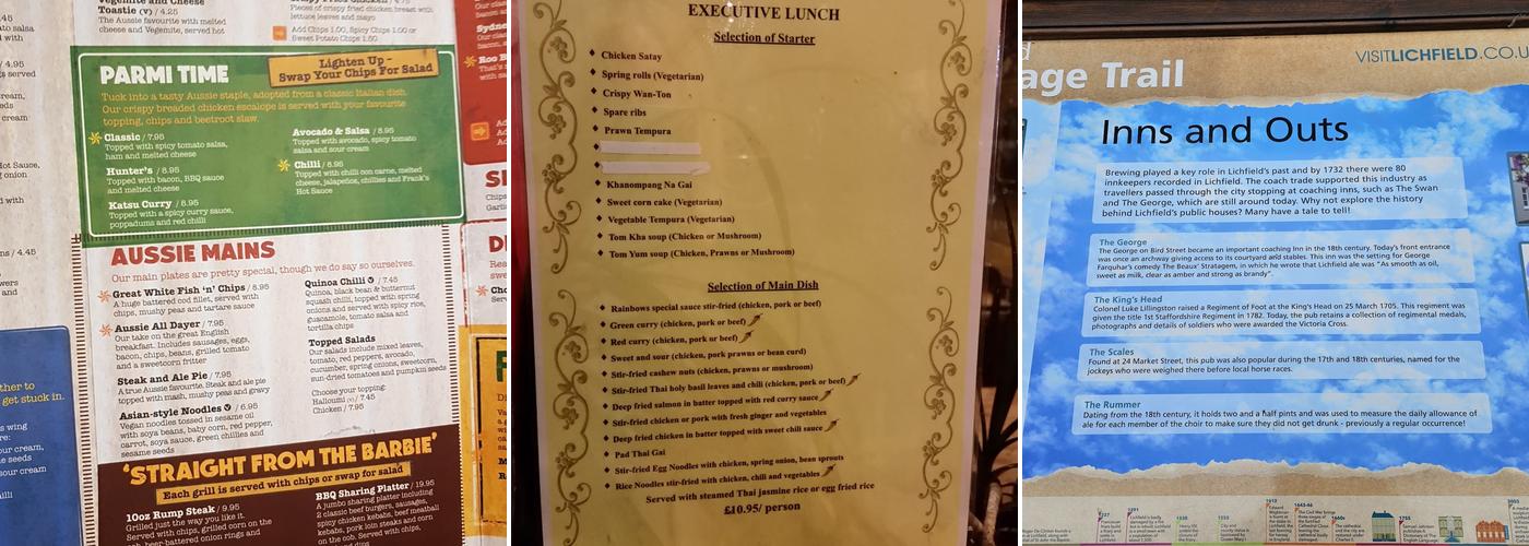 Walkabout - Lichfield Menu