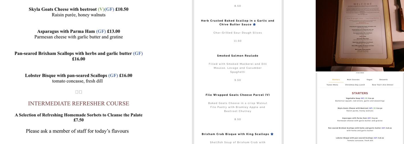The Orange Tree Restaurant Menu