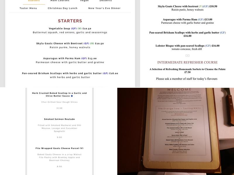 The Orange Tree Restaurant Menu