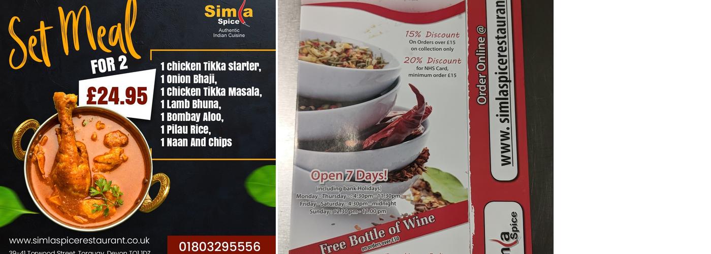 Simla Spice Ltd ( Enjoy Huge 20% OFF ) Menu