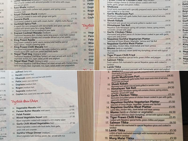 Gurkha's Inn Menu