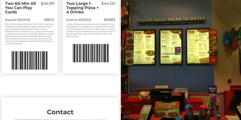 Chuck E. Cheese Menu