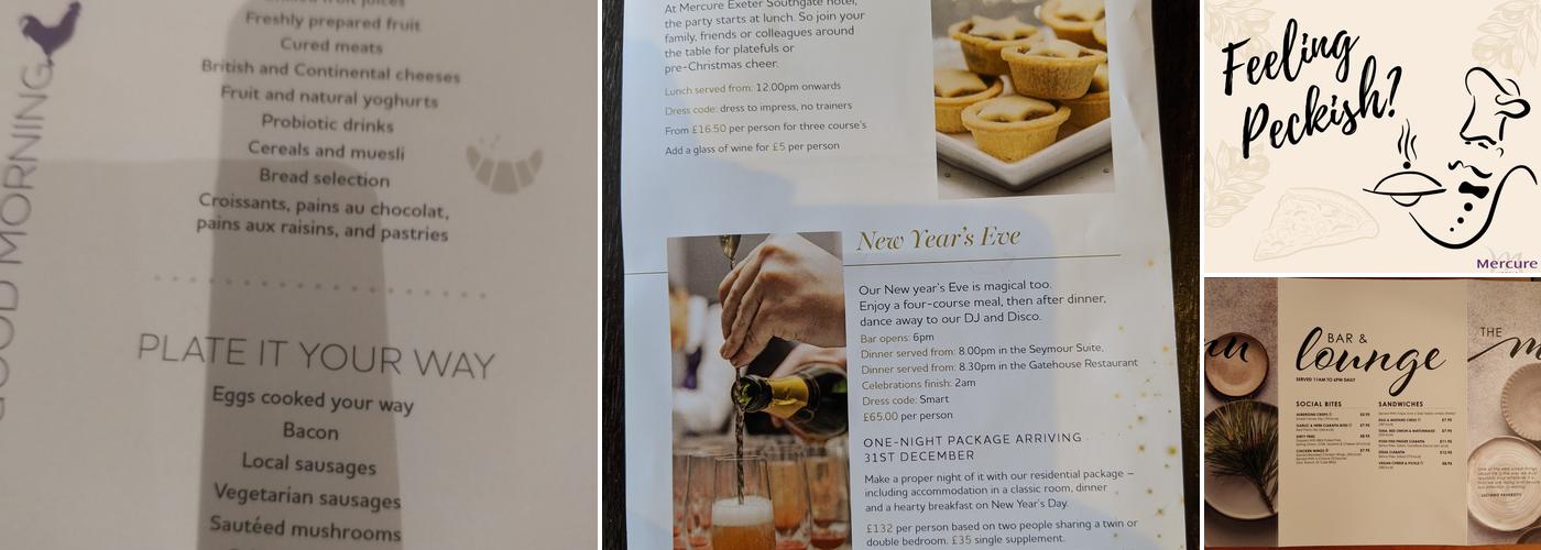 Mercure Exeter Southgate Hotel Menu