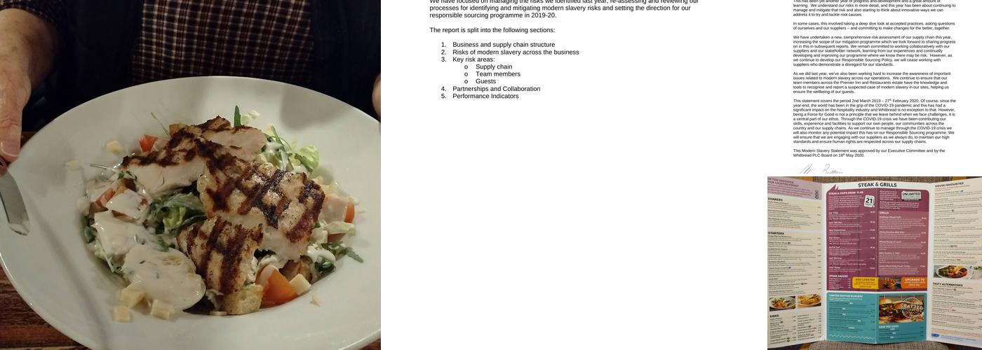 Premier Inn Plymouth East hotel Menu