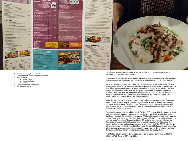 Premier Inn Plymouth East hotel Menu