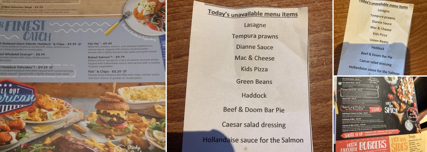 Lock Keeper Brewers Fayre Menu