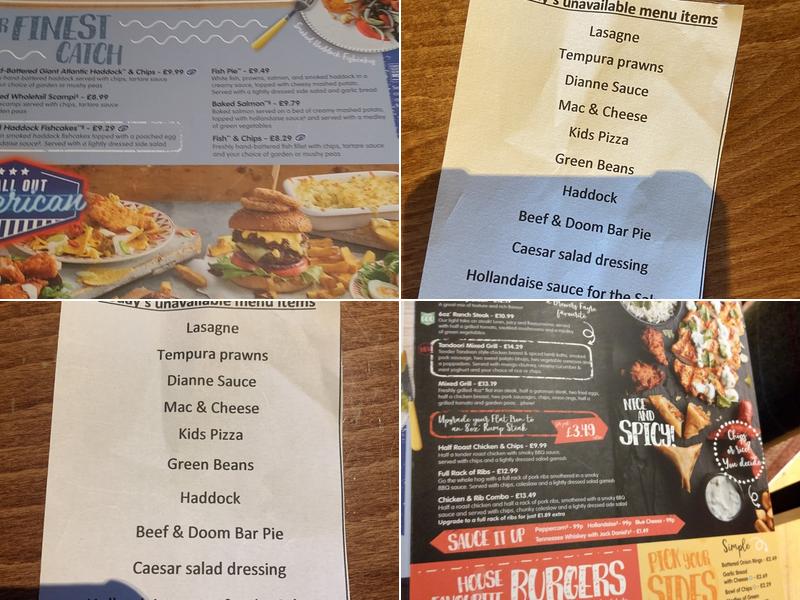 Lock Keeper Brewers Fayre Menu