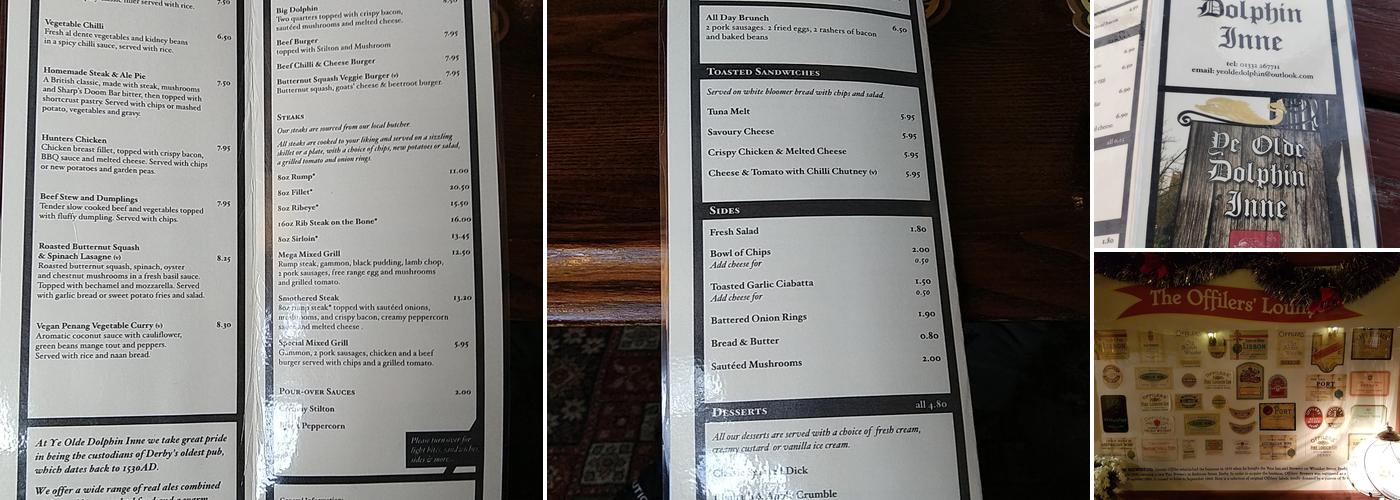 Ye Olde Dolphin Inne Menu