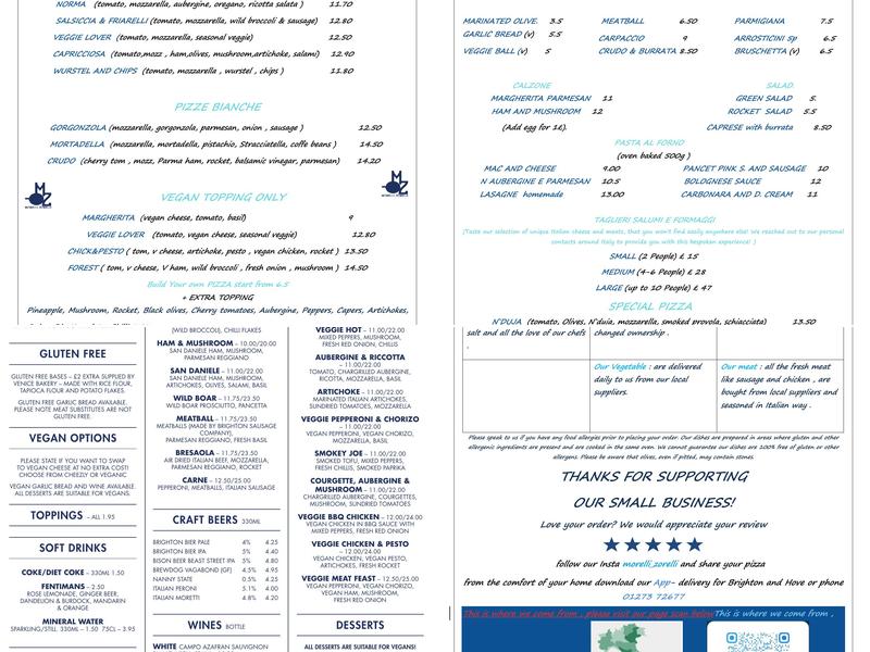 Morelli Zorelli Menu