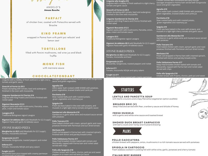 Angelo's Restaurant & Cocktails Bar Menu
