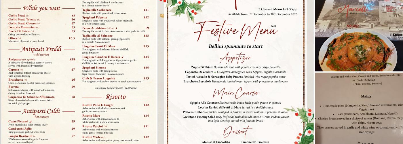 Marcellos Ristorante Menu