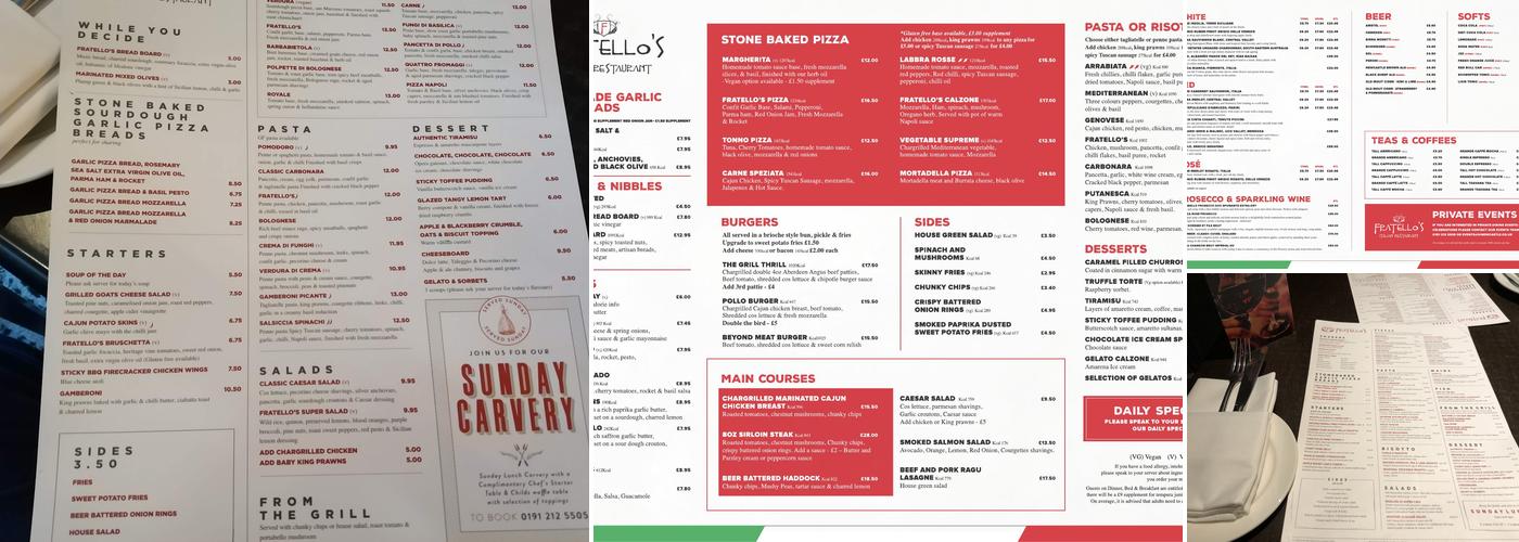 Fratello's Menu
