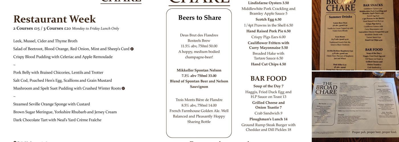 The Broad Chare Menu