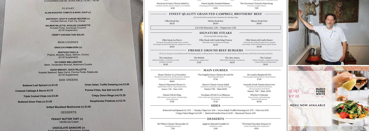 Marco Pierre White Steakhouse Bar & Grill Newcastle Menu
