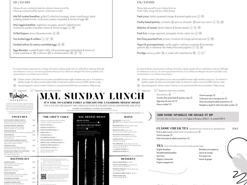 Chez Mal Brasserie & Bar Menu