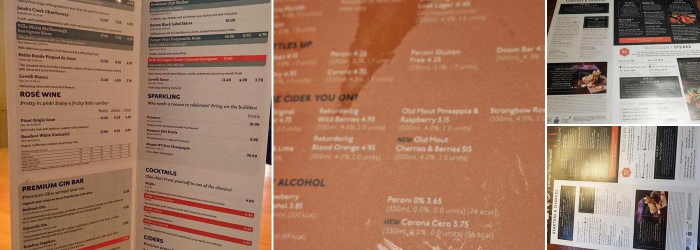 Countess Wear Beefeater Menu