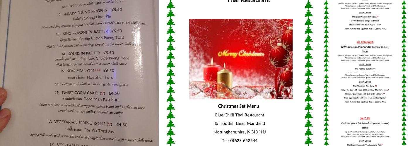 Blue Chilli Thai Restaurant Menu