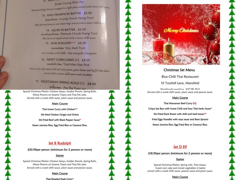 Blue Chilli Thai Restaurant Menu
