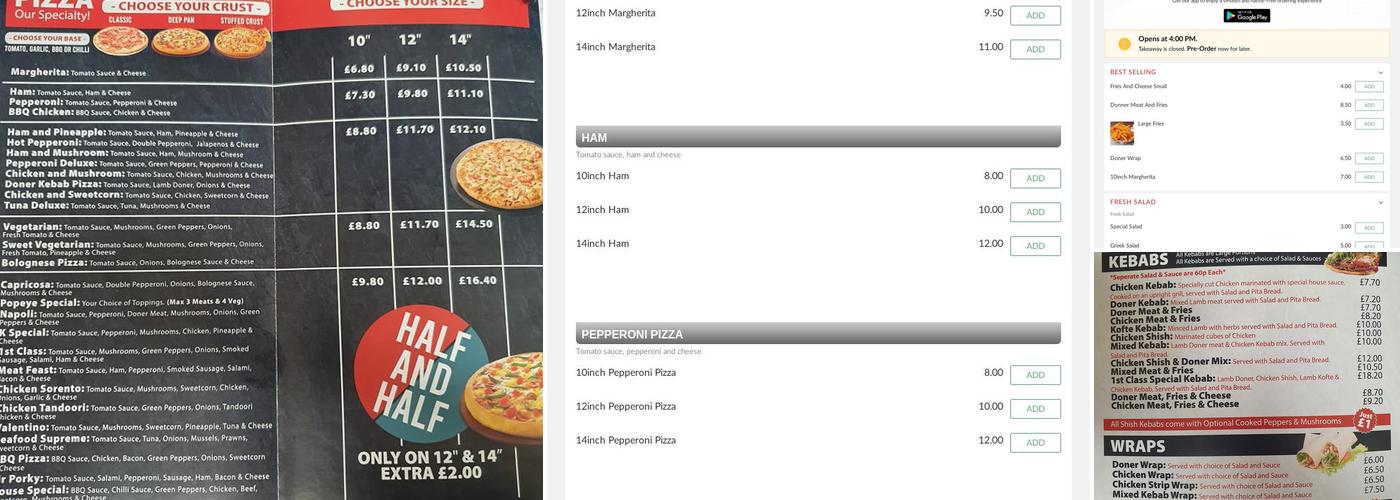 1st Class Pizza Menu
