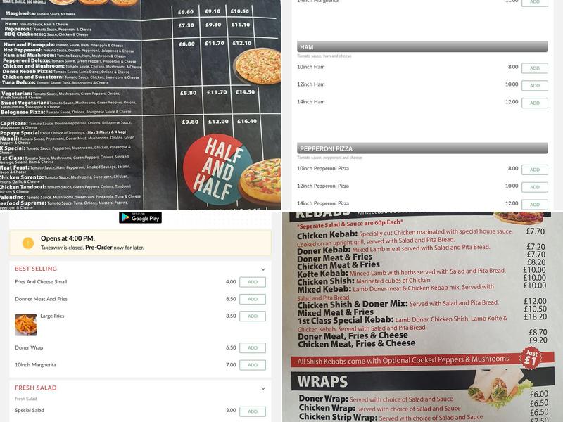 1st Class Pizza Menu