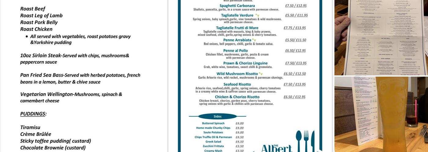 The Albert Bar/restaurant Menu